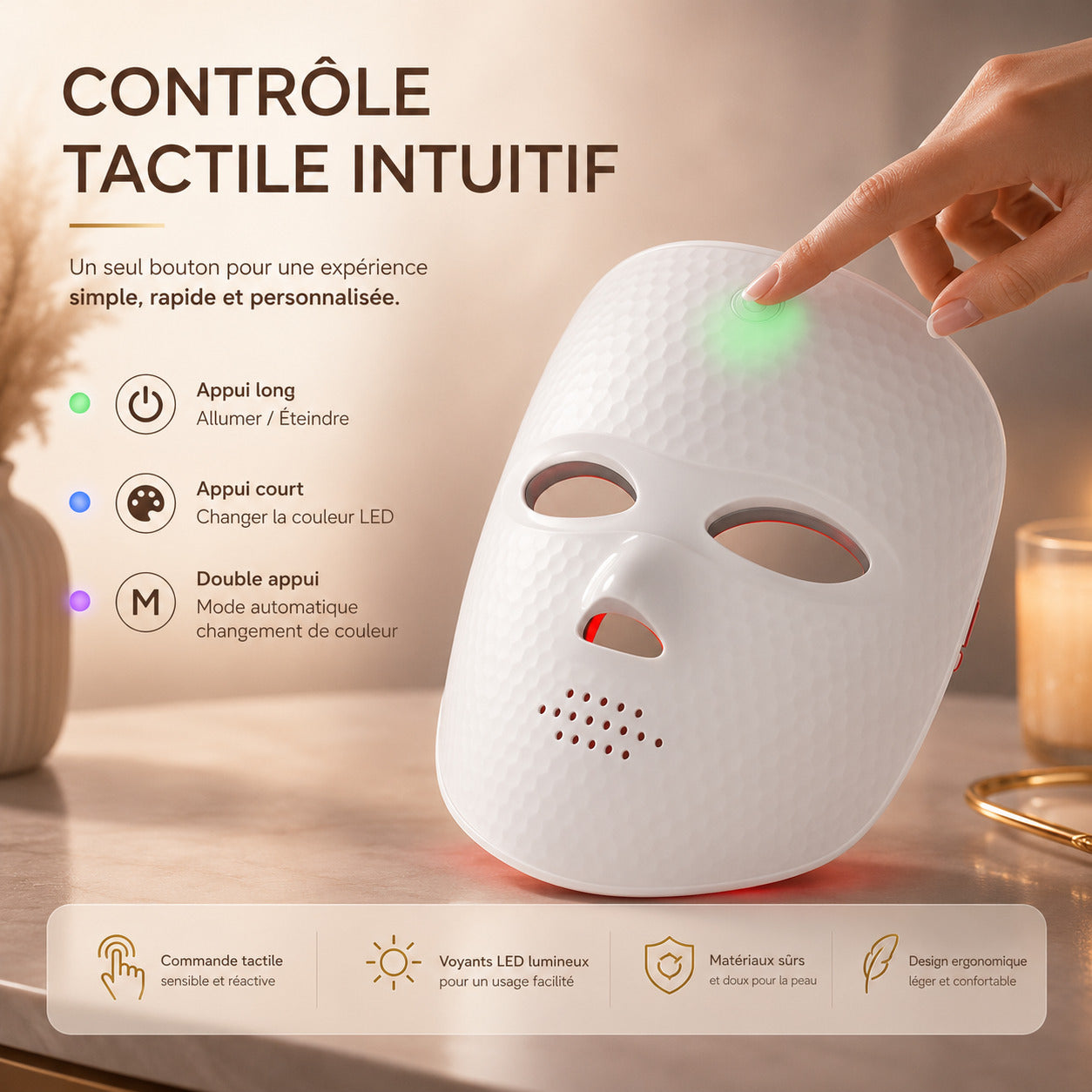 Masque LED LUMÆE – Contrôle tactile intuitif